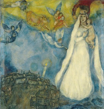 Madonna del pueblo detalle contemporáneo Marc Chagall Pinturas al óleo